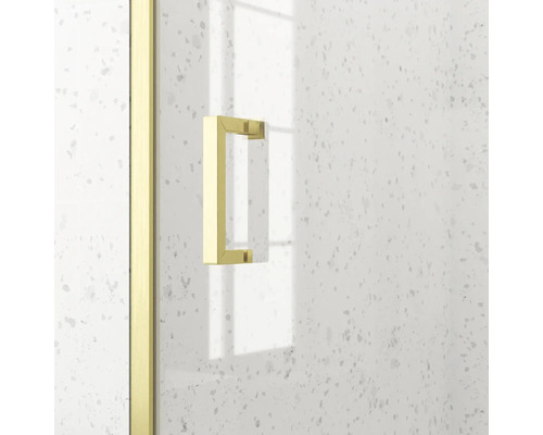 Detail einer Duschkabine mit Griff und Glaswand