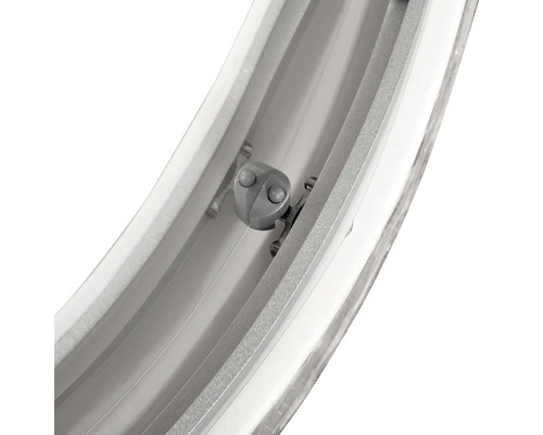 Detailaufnahme eines Führungsschlittens in einer Aluminiumprofilschiene.