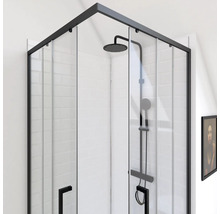 Eckeinstieg mit Gleittür/Schiebetür Aurlane Factory Black Eclipse 90 x 90 x 200 cm Profil schwarz Klarglas Reversibel