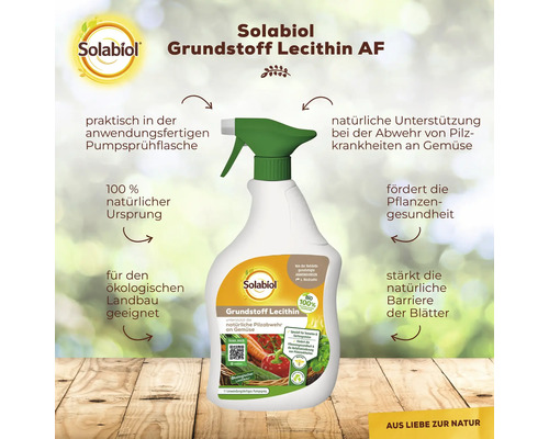 Solabiol Grundstoff Lecithin AF in anwendungsfertiger Sprühflasche zur Unterstützung der Abwehr von Pilzkrankheiten bei Gemüse