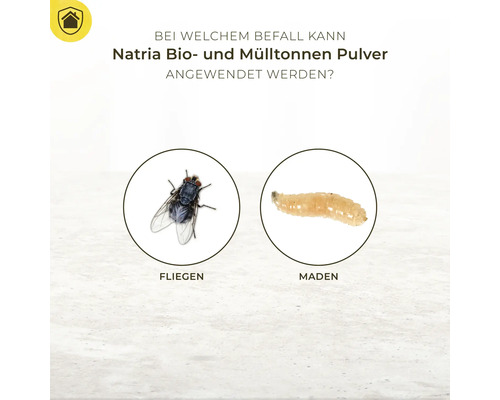 Anwendung von Natria Bio- und Mülltonnen Pulver bei Fliegen und Madenbefall.
