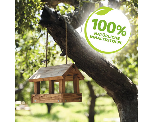 Hängendes Vogelhaus aus Holz mit Siegel 100 Prozent natürliche Inhaltsstoffe