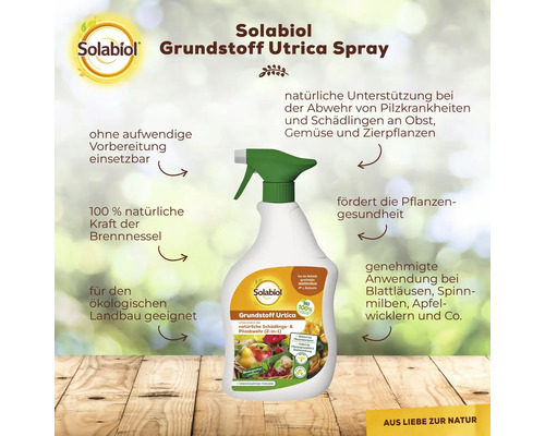 Solabiol Grundstoff Utrica Spray zur natürlichen Unterstützung bei der Abwehr von Pilzkrankheiten und Schädlingen an Obst, Gemüse und Zierpflanzen