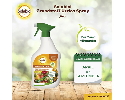 Solabiol Grundstoff Utrica Spray zur Schädlingsbekämpfung und Pilzabwehr, Anwendungszeitraum April bis September