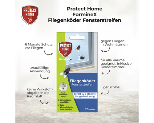 Protect Home Forminex Fliegenköder Fensterstreifen zum Schutz vor Fliegen in Wohnräumen