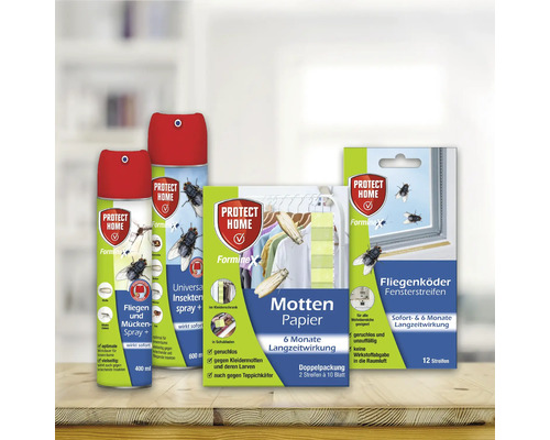 Protect Home Schädlingsbekämpfungsmittel: Fliegen- und Mückenspray, Mottenschutzpapier und Fliegenköder für Fenster