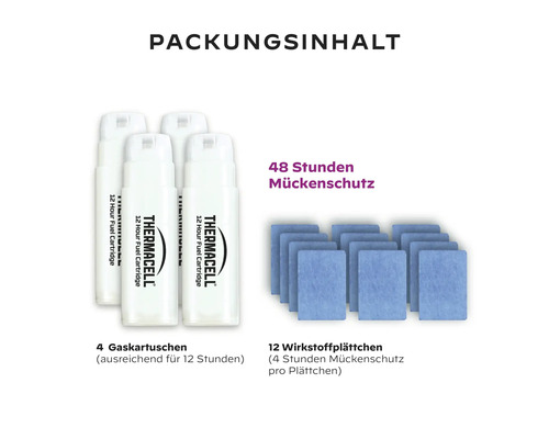 Thermacell Nachfüllpackung mit vier Gaskartuschen und zwölf Wirkstoffplättchen