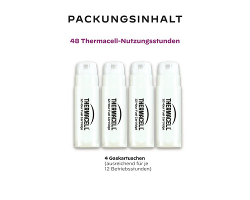 Vier Thermacell Gaskartuschen für 48 Betriebsstunden