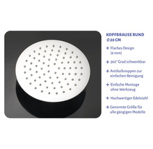 Runde Kopfbrause aus Edelstahl, Durchmesser 20 Zentimeter