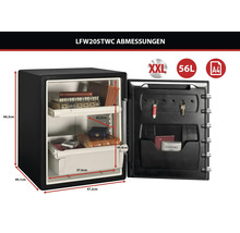 Tresor LFW205TWC, Abmessungen: Höhe 60,3 Zentimeter, Breite 47,2 Zentimeter, Tiefe 49,1 Zentimeter, Volumen 56 Liter, passend für Dokumente Format A4.