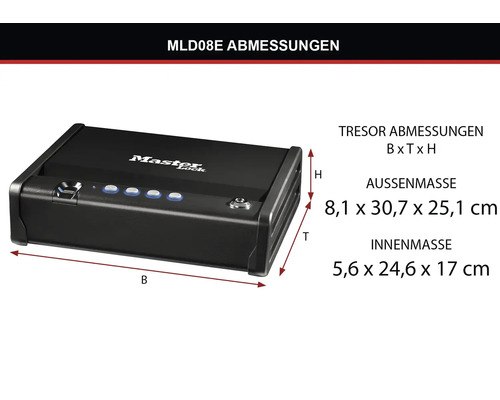 Master Lock Tresor MLD08E mit Aussen- und Innenmassen