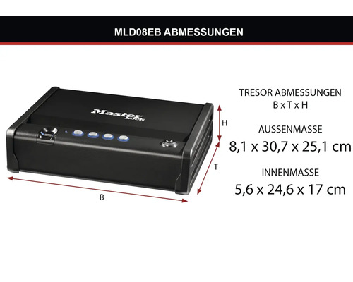 Master Lock Tresor MLD08EB mit Außen- und Innenmaßen