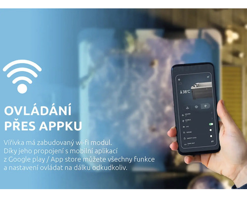 App-Steuerung für Whirlpool mit WLAN-Modul auf Smartphone.