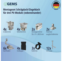 Montageset für 1 PV-Modul auf Schrägdach/Ziegeldach inkl. 2x Montageschiene 1200 mm-thumb-4