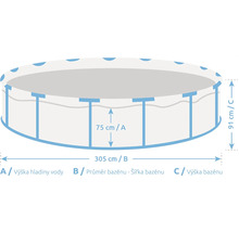 Illustration eines runden Pools mit Maßangaben zu Höhe und Durchmesser.