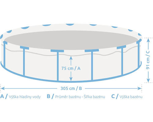 Illustration eines runden Pools mit Maßangaben zu Höhe und Durchmesser.