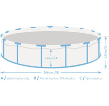 Illustration eines runden Pools mit Maßangaben zu Höhe und Durchmesser