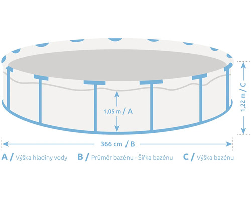 Illustration eines runden Pools mit Maßangaben zu Höhe und Durchmesser