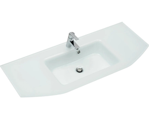 Waschtisch aus Sanitärkeramik mit Armatur