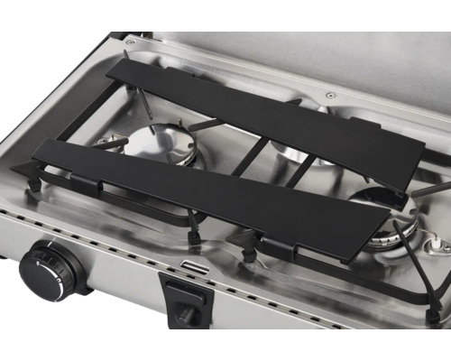 Campingkocher mit zwei Kochstellen und Topfträger