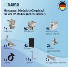 Montageset für 4 PV-Module (4x1) auf Schrägdach/Ziegeldach inkl. 4x Montageschiene 2400 mm-thumb-4