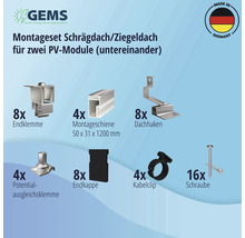 Montageset für 2 PV-Module (1x2) auf Schrägdach/Ziegeldach inkl. 4x Montageschiene 1200 mm-thumb-4