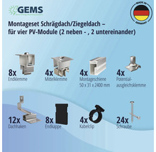 Montageset für 4 PV-Module (2x2) auf Schrägdach/Ziegeldach inkl. 4x Montageschiene 2400 mm-thumb-4