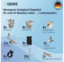 Montageset für 6 PV-Module (3x2) auf Schrägdach/Ziegeldach inkl. 4x Montageschiene 3650 mm-thumb-4