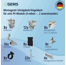 Montageset für 8 PV-Module (4x2) auf Schrägdach/Ziegeldach inkl. 8x Montageschiene 2400 mm-thumb-4