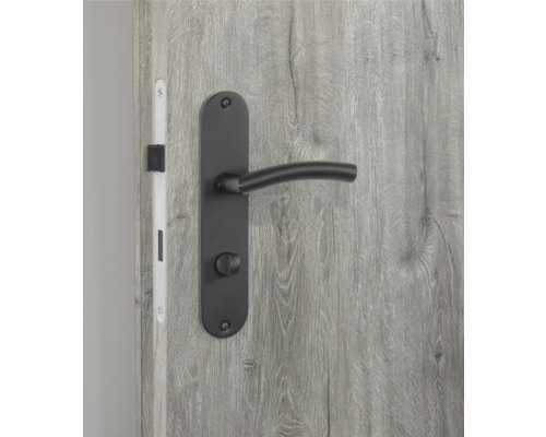 Tür mit schwarzer Türklinke und Schloss