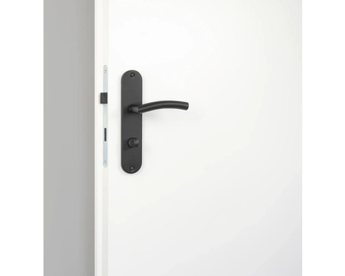 Türbeschlag mit Türdrücker und Schlosskasten an einer Tür