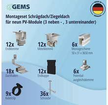 Montageset für 9 PV-Module (3x3) auf Schrägdach/Ziegeldach inkl. 6x Montageschiene 3650 mm-thumb-4