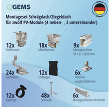 Montageset für 12 PV-Module (4x3) auf Schrägdach/Ziegeldach inkl. 9x Montageschiene 3650 mm-thumb-4