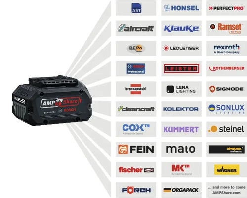 Bosch AMPShare Akku mit Partner Logos