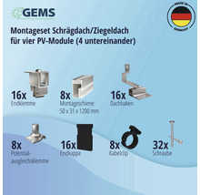 Montageset für 4 PV-Module (1x4) auf Schrägdach/Ziegeldach inkl. 8x Montageschiene 1200 mm-thumb-4