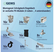 Montageset für 16 PV-Module (4x4) auf Schrägdach/Ziegeldach inkl. 12x Montageschiene 3650 mm-thumb-4