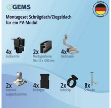 Montageset schwarz für 1 PV-Modul auf Schrägdach/Ziegeldach inkl. 2x Montageschiene 1200 mm-thumb-4