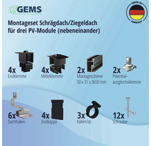 Montageset schwarz für 3 PV-Module (3x1) auf Schrägdach/Ziegeldach inkl. 2x Montageschiene 3650 mm-thumb-4