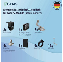 Montageset schwarz für 2 PV-Module (1x2) auf Schrägdach/Ziegeldach inkl. 4x Montageschiene 1200 mm-thumb-4