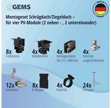 Montageset schwarz für 4 PV-Module (2x2) auf Schrägdach/Ziegeldach inkl. 4x Montageschiene 2400 mm-thumb-4