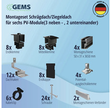 Montageset schwarz für 6 PV-Module (3x2) auf Schrägdach/Ziegeldach inkl. 4x Montageschiene 3650 mm-thumb-4