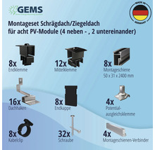 Montageset schwarz für 8 PV-Module (4x2) auf Schrägdach/Ziegeldach inkl. 8x Montageschiene 2400 mm-thumb-4