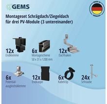 Montageset schwarz für 3 PV-Module (1x3) auf Schrägdach/Ziegeldach inkl. 6x Montageschiene 1200 mm-thumb-4