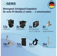 Montageset schwarz für 6 PV-Module (2x3) auf Schrägdach/Ziegeldach inkl. 6x Montageschiene 2400 mm-thumb-4