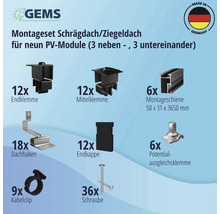 Montageset schwarz für 9 PV-Module (3x3) auf Schrägdach/Ziegeldach inkl. 6x Montageschiene 3650 mm-thumb-4