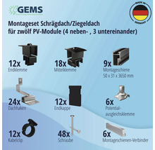 Montageset schwarz für 12 PV-Module (4x3) auf Schrägdach/Ziegeldach inkl. 9x Montageschiene 3650 mm-thumb-4