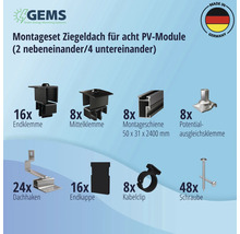 Montageset schwarz für 8 PV-Module (2x4) auf Schrägdach/Ziegeldach inkl. 8x Montageschiene 2400 mm-thumb-4