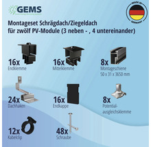 Montageset schwarz für 12 PV-Module (3x4) auf Schrägdach/Ziegeldach inkl. 8x Montageschiene 3650 mm-thumb-4