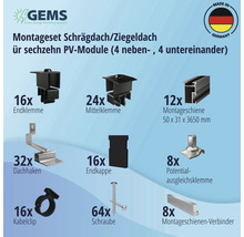 Montageset schwarz für 16 PV-Module (4x4) auf Schrägdach/Ziegeldach inkl. 12x Montageschiene 3650 mm-thumb-4