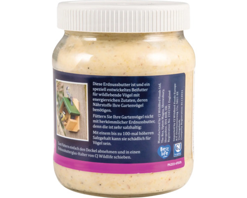 Glas Erdnussbutter für Wildvögel